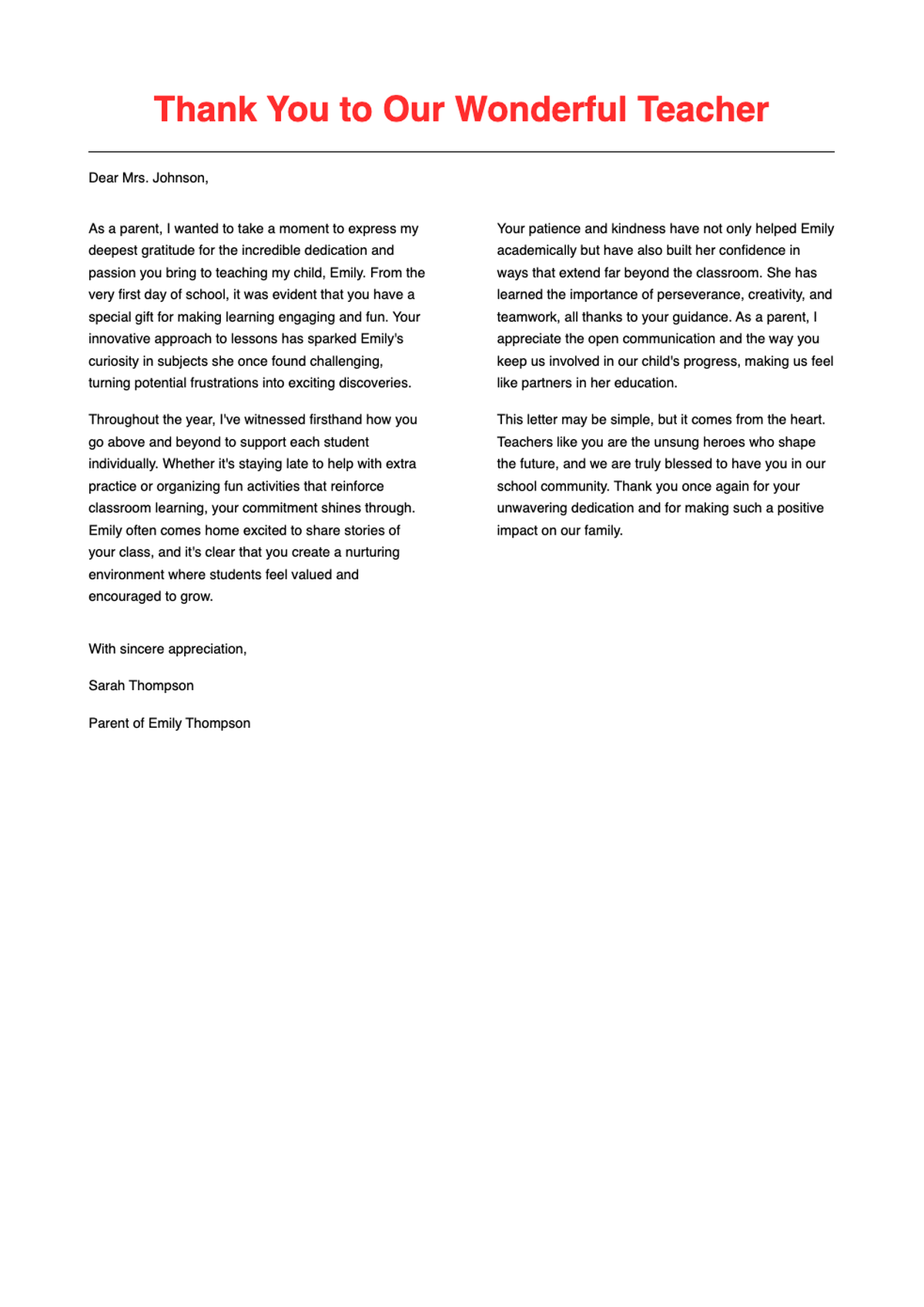 Heartfelt parent thank you letter to teacher with red header and footer_variant_3